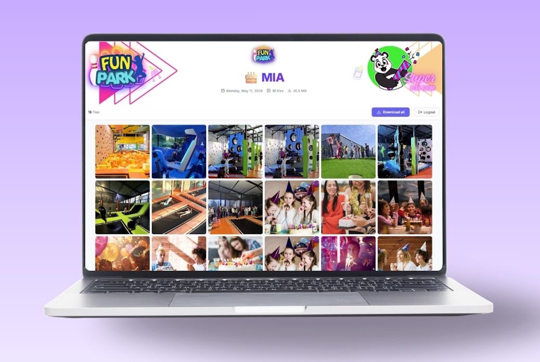 Branded photo gallery that parents see for their child's birthday party